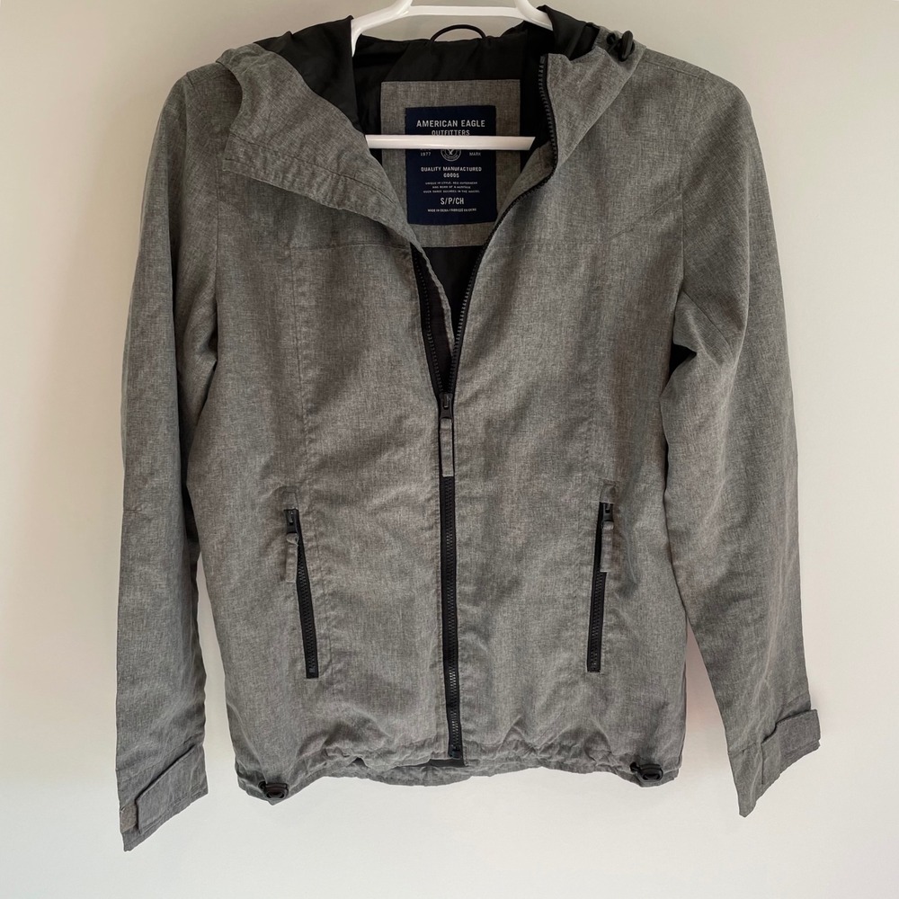 American Eagle Outfitters Gray Hooded Rain Jacket Lightweight Mens‎ Small